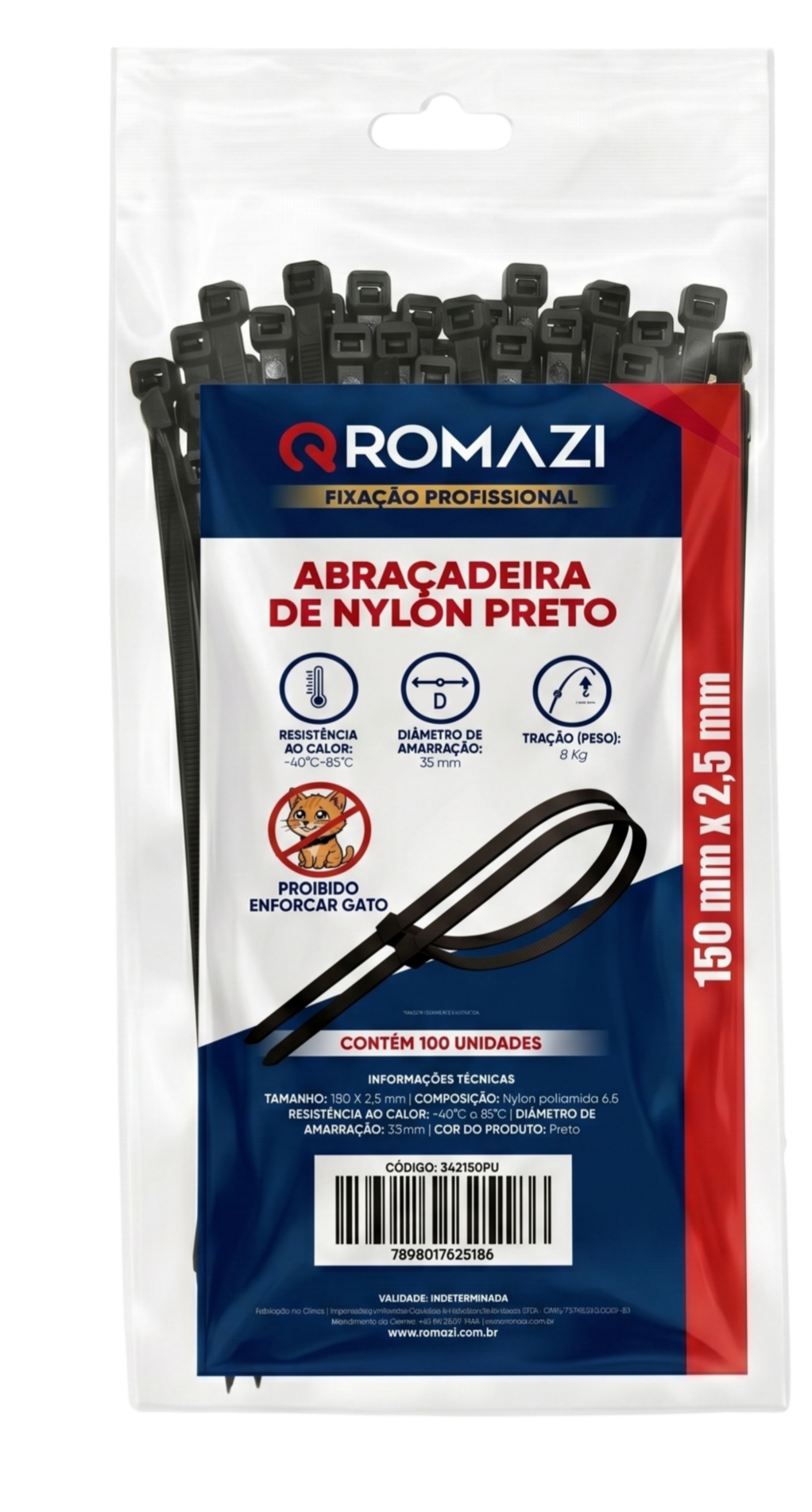 Abraçadeira de Nylon Preta