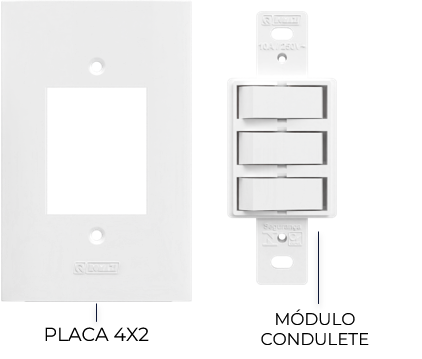 Composição da Linha Dunas — placa 4x2 e módulo condulete